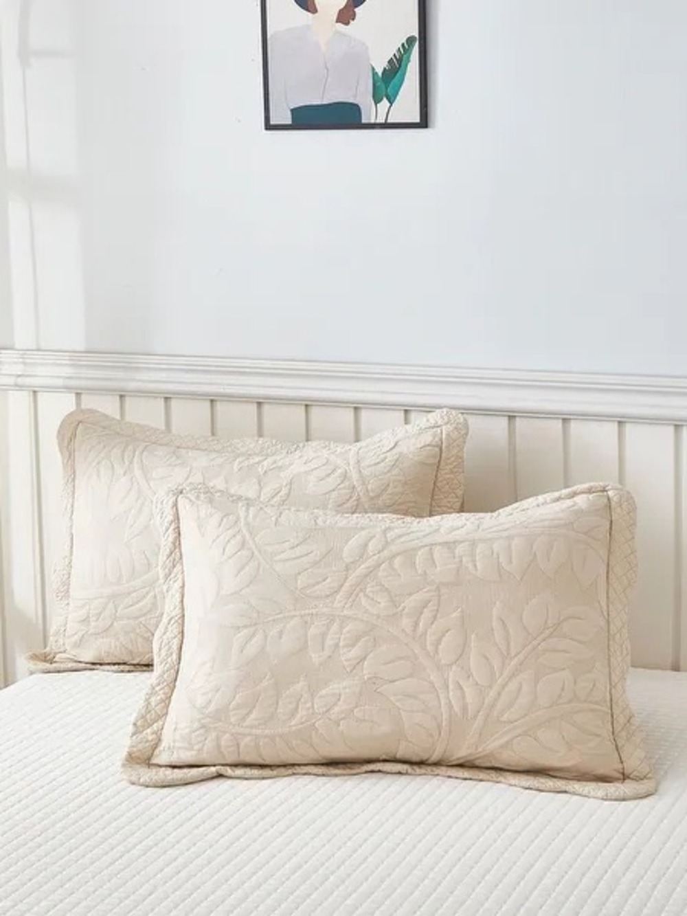 Classic Quilted Leaf Sham Pillowcases in Cream